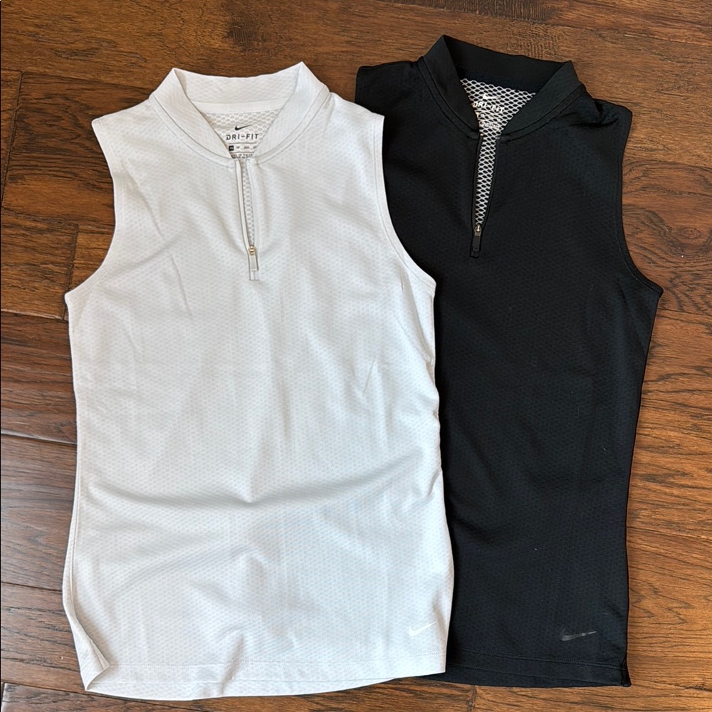 Nike Dri-FIT Sleeveless golf tops XS set of 2 black and light blue/grey
